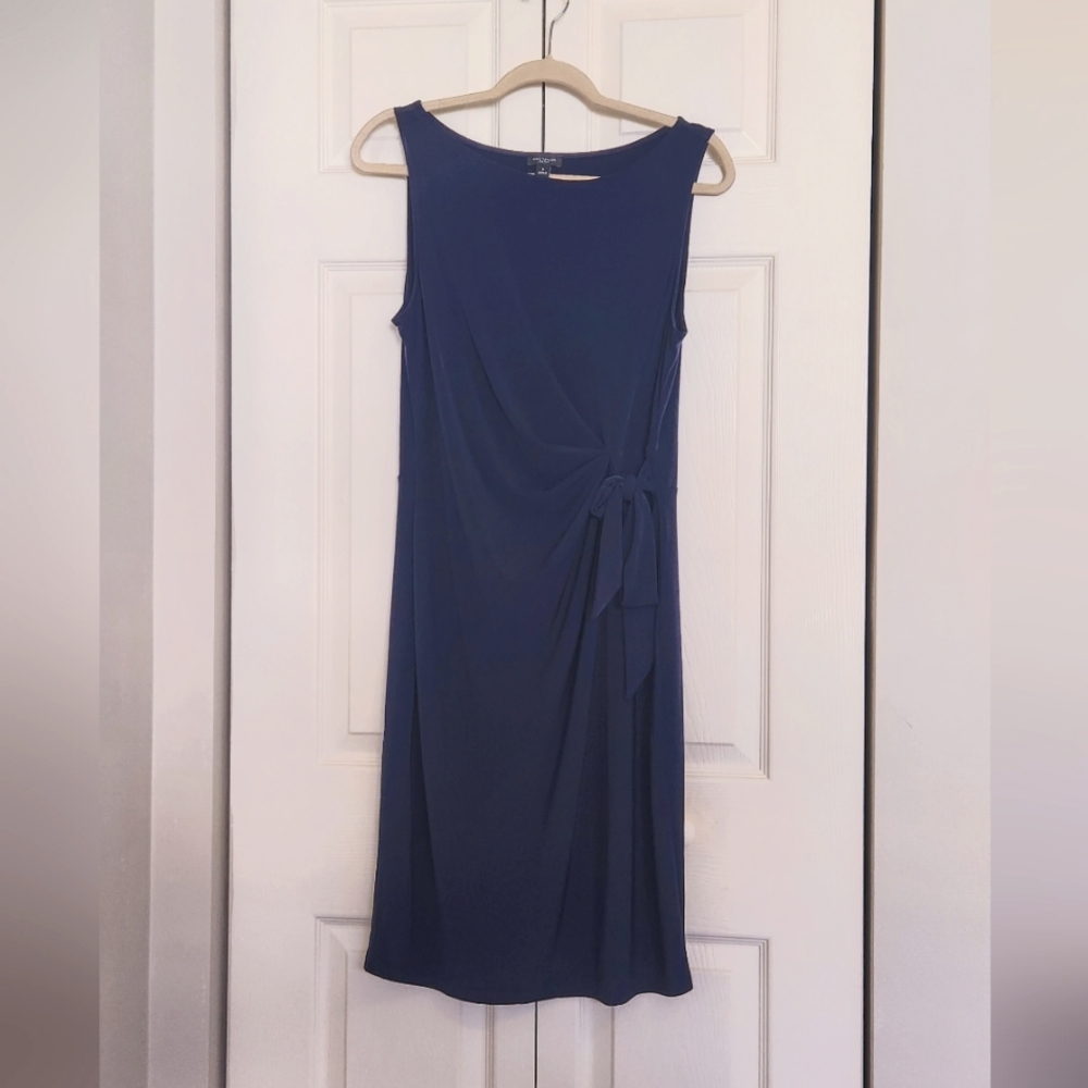 Ann Taylor Navy Blue Front Tie Ruched Dress Sz M Sleeveless